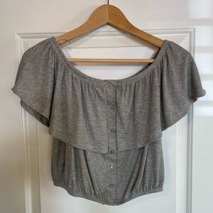 Lavender Field - Grey Ribbed Off the Shoulder Crop Top with Buttons (size L)